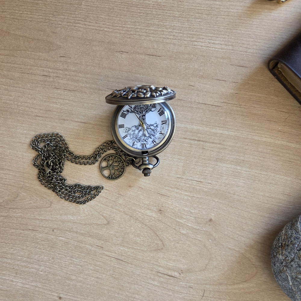 Vintage Brass Color Pocket Watch with Chain